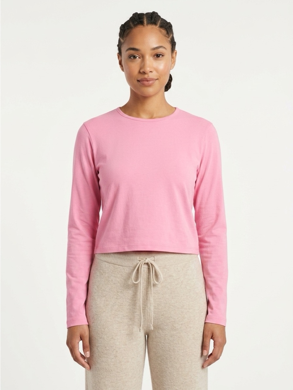 SKIMS Long Sleeve T Shirt Cropped Cotton Pink 2X